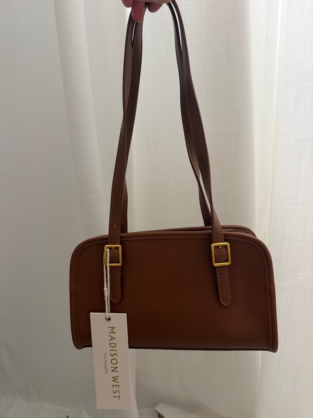 Madison West Chestnut Brown Shoulder Bag with Gold Hardware